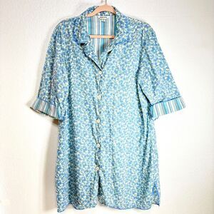 IZOD Cotton Pajama Shirt Womens Size L Blue Floral